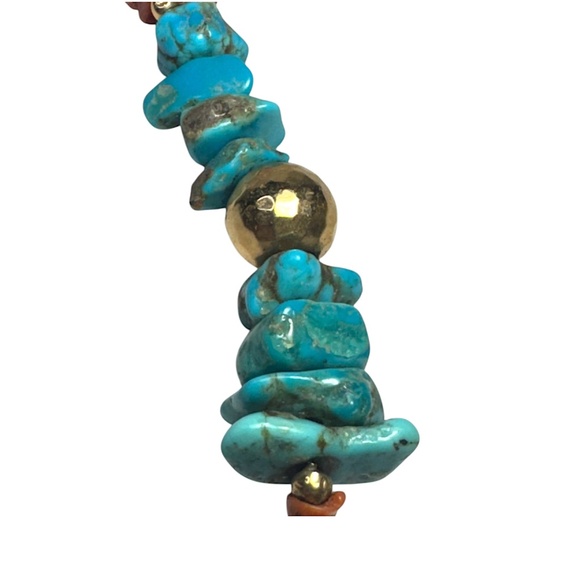 Vintage 26” Red Coral & Turquoise Nugget Necklace with Brass Beads Southwestern - Picture 4 of 9